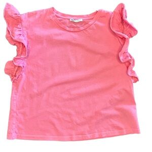 Zara relaxed bubble gum pink Barbiecore ruffle sleeve tee minimalist simple M
